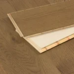 Close-up of layered engineered wood flooring planks