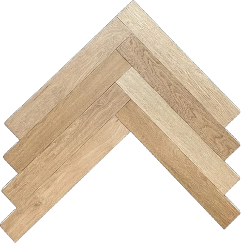 Herringbone wood floor with varied beige-brown tones