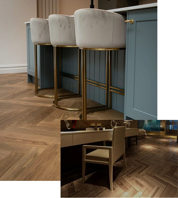 Herringbone wood flooring in modern interiors.