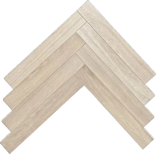 Herringbone wood flooring with light tone and precise zigzag layout.
