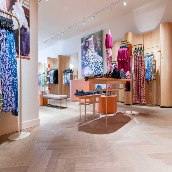 Modern Retail Store interior with wood floors.
