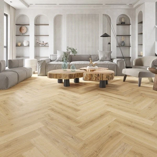 Natural light oak LVT vinyl herringbone flooring