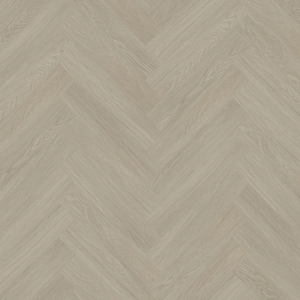 Grey oak semi-solid wood flooring in a modern herringbone pattern.
